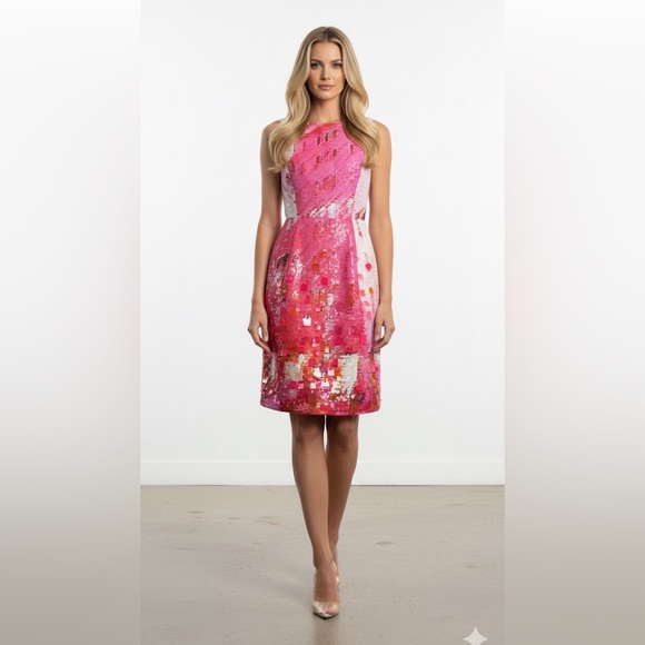 Oscar de la Renta Silk Embroidered Sheath Dress in Pink
